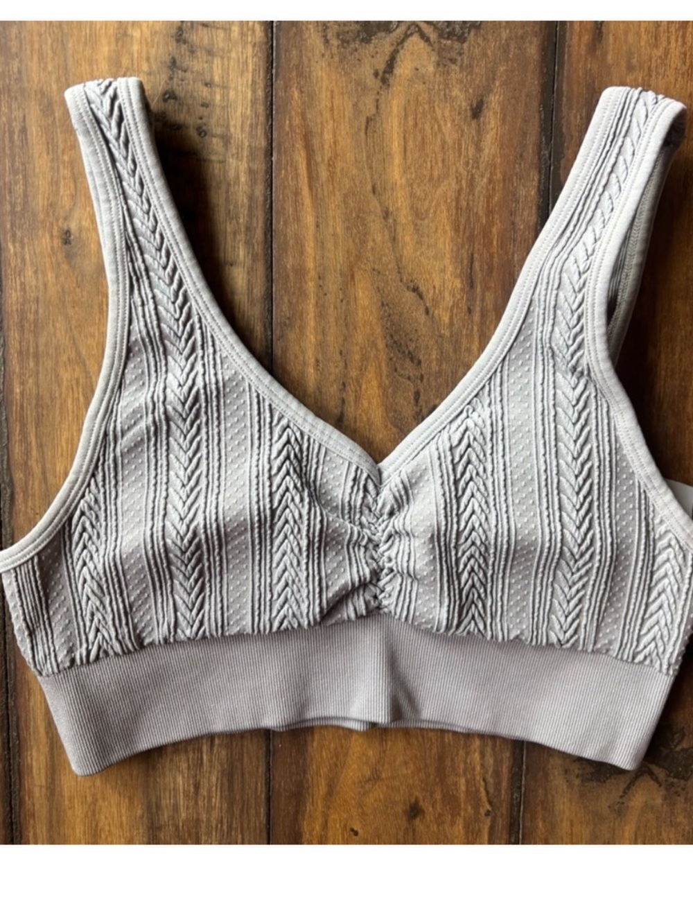 aerie Padded Textured V-Neck Bralette  - Light Gray